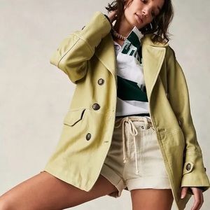 Free People We The Free Pale Green Soft Lamb Leather Military Peacoat Sz M $698